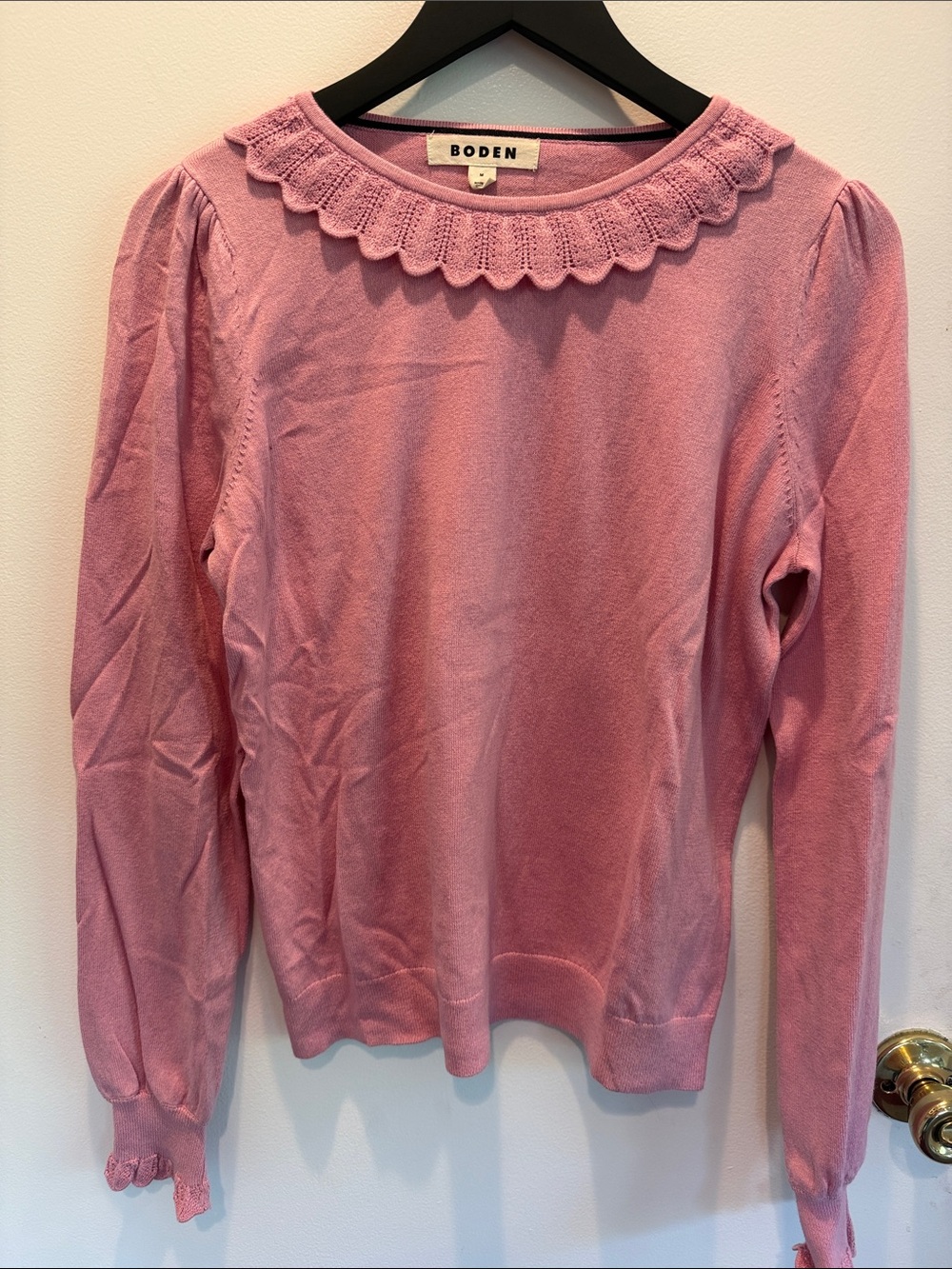 Boden Pink Scalloped-Neck Long Sleeve Knit Top